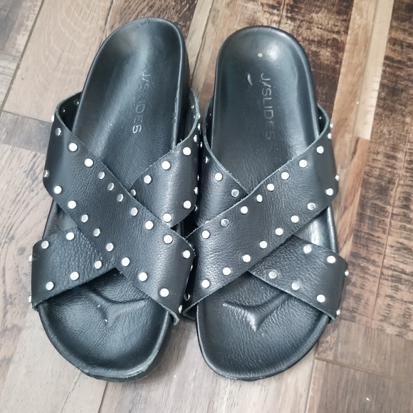 Studded black leather slides size 7 jslides - Picture 2 of 6